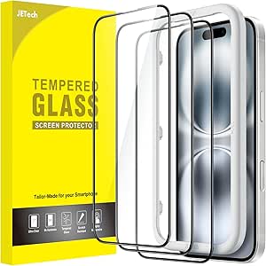 JETech Full Coverage Screen Protector for iPhone 16 6.1-Inch, Black Edge Tempered Glass Film with Easy Installation Tool, Case-Friendly, HD Clear, 3-Pack