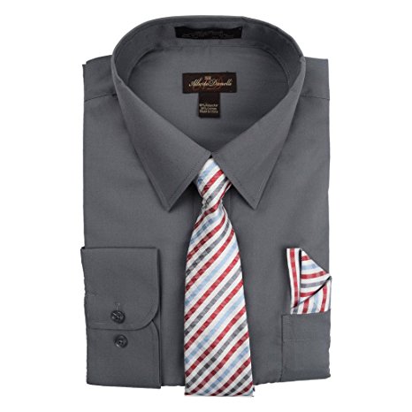 Alberto Danelli Men's Long Sleeve Dress Shirt with Matching Tie and Handkerchief