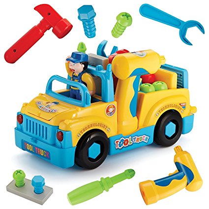 Betheaces Baby Tool Truck Toy Multifunctional Cool Take Apart Toy Truck Electric Drill,Various Tools,Lights And Music, Fun Bump And Go Action Construction Toy for Kids