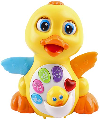 Super Interactive LED Light Up Quacking Duck Toy with Volume Control & Bump Sensors | Walking Musical Sound Toy for Toddlers and Babies | Great Baby Educational Toys | Heavy Duty & Cute Design
