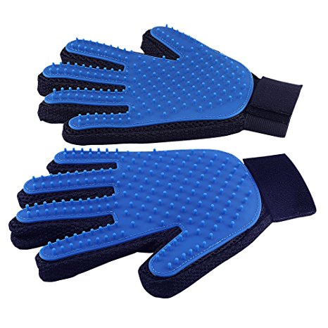 Pet Grooming Glove - Gentle Deshedding Brush Glove - Efficient Pet Hair Remover Mitt - Massage Tool with Enhanced Five Finger Design - Perfect for Dogs & Cats with Long & Short Fur
