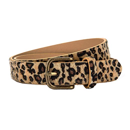Womens Leopard Print Leather Belt for Jeans Pants Ladies Casual Waist Belt for Dresses