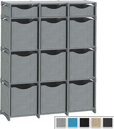 12 Cube Organizer | Set of Storage Cubes Included | DIY Closet Organizer Bins | Cube Organizers and Storage Shelves Unit | Closet Organizer for Bedroom, Playroom, Livingroom, Office, Dorm (Grey)