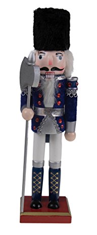 Traditional Soldier Nutcracker by Clever Creations | Collectible Wooden Christmas Nutcracker | Festive Holiday Decor | White and Blue Velvet Uniform | Holding Silver Halberd Axe | 100% Wood | 12” Tall