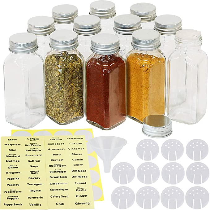 Simple Houseware 12-Pack 6 Ounce Square Spice Bottles w/label