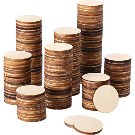 Boao 200 Pieces Unfinished Wood Slices Round Disc Circle Wood Pieces Wooden Cutouts Ornaments for Craft and Decoration (1 Inch)