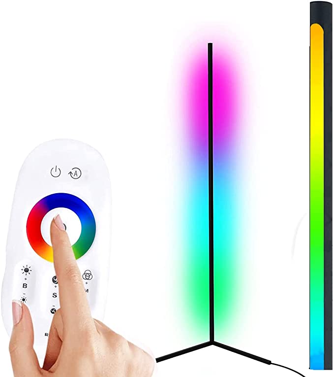 LED RGB Corner Floor Lamp 56" Metal Standing Lamp for Living Room, Bedroom 20W RGB Color Changing Mood Lighting, Dimmable LED Modern Floor Lamp with Remote[RGB and White]