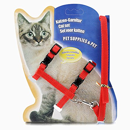 ONSON Cat Harness Leash, Adjustable H harness Nylon Strap Collar with Leash, Dogs Leash and Harness Set, For Small Cat and Pet Walking