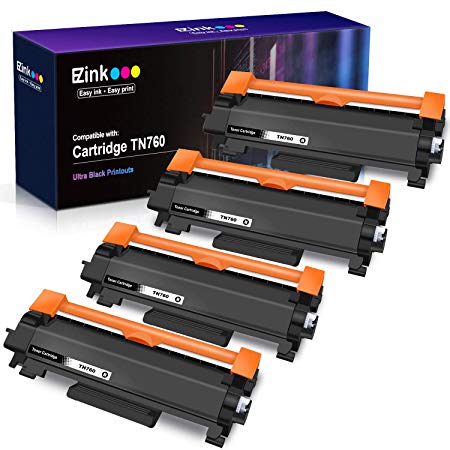 E-Z Ink (TM) with Chip Compatible Toner Cartridge Replacement for Brother TN760 TN 760 TN730 to use with HL-L2350DW DCP-L2550DW HLL2395DW HLL2390DW HL-L2370DW MFC-L2750DW MFC-L2710DW (Black,4 Pack)