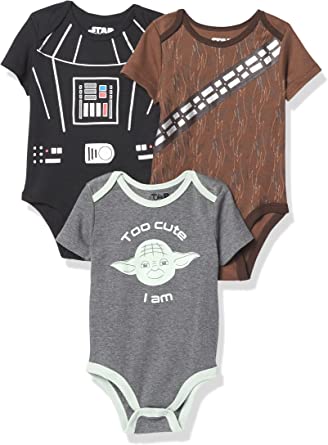 Star Wars Disney Boys Infant Short Sleeve Bodysuits Baby Costumes Multi Pack, 3PK