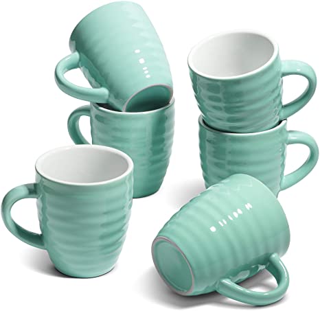 ComSaf Ceramic Coffee Mugs Set of 6, 15 oz Large Coffee Mug Tea Cup for Office Home, Porcelain Mug with Handle for Cocoa Cappuccino Cereal, Novelty Mug as Christmas Holiday Gift, Mint Green