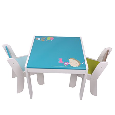 Labebe Children Wooden Furniture Activity Table and Chair Set for 1-5 years Old, Use for Painting/Reading/Group Play in Classroom and Home, Creative Birthday Gift for Toddlers -Green Hedgehog