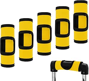 Cosmos 5 Pcs Neoprene Luggage Handle Wrap Soft Grip Handle Cover Luggage Identifier with Hollow Design for Push-Button Handle Trolley Handle and Travel Suitcase Trolley Case (Yellow)