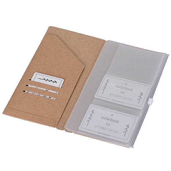 Kraft File Folder   Zipper Pouch & Card Sleeve Travel Accessories Pack - Refills for Standard Travelers Notebook