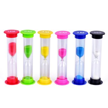 Sand Timer-Senbowe™ 6 Pack Colorful Sandglass Hourglass Sand Clock Timer /- 30sec / 1min / 2mins / 3mins / 5mins / 10mins for Kids,Classroom, Kitchen,Games -Great Gift for Your Children