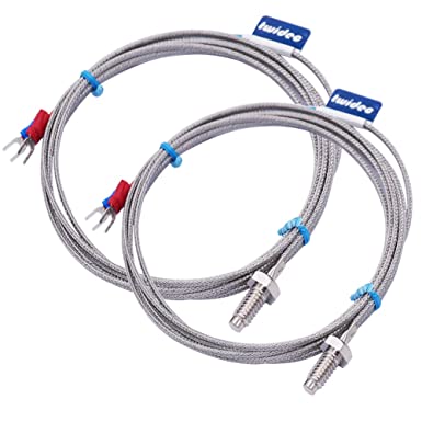 Twidec/2Pcs 1/4" Screw Probe Temperature Sensor K Type Thermocouple 2 Meters Cable Temperature Range: 0-600°C LT-104