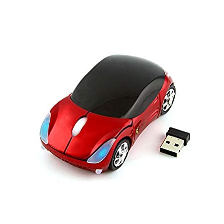 CHUYI Cool Sport Car Shaped Mouse 2.4GHz Wireless Car Mouse Ultra Small Optical Mouse Mini Office Mice for PC Computer Laptop Gift (Red)