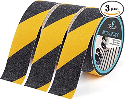 LifeGrip Anti Slip Traction Tape, (3-Pack) 2 Inch x 30 Foot (Total 90 Foot), Best Grip, Friction, Abrasive Adhesive for Stairs, Safety, Tread Step, Indoor, Outdoor, Caution (2" x 30' x 3pc)
