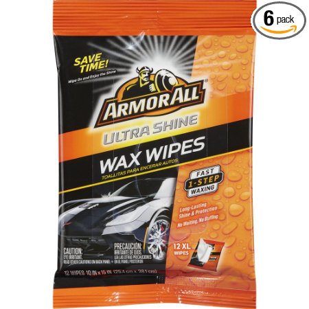 Armor All 18239-6PK Ultra Shine Wax Wipes (12 XL Wipes), 6 Pack