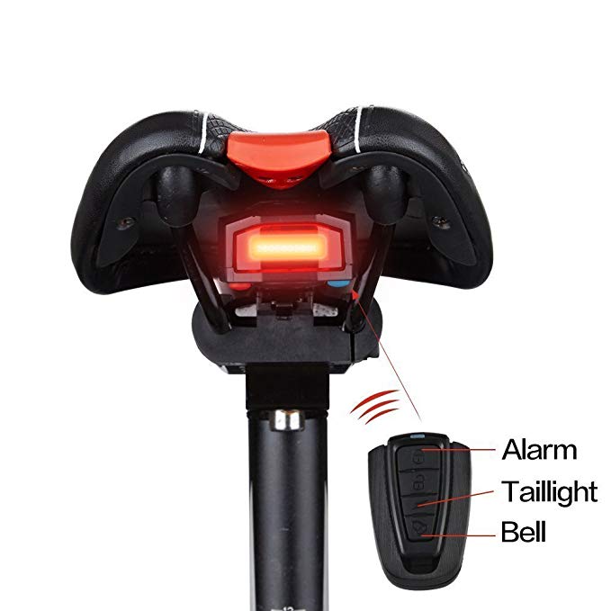UNIHA Bike-taillights Intelligent Anti-Theft Bicycle Tail Light Alarm LED Cycling Laser Strobe,Warning Electric Bell with Wireless Remote with USB Cable Waterproof Bicycle Accessories