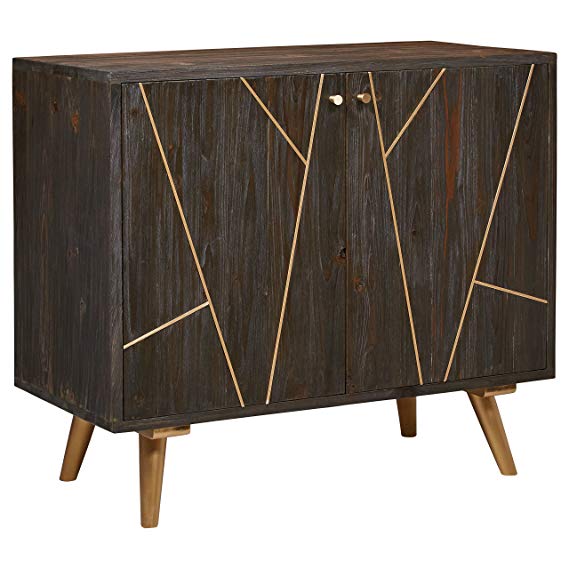 Rivet Modern Wood Buffet with Gold Accents, 35"H, Brown