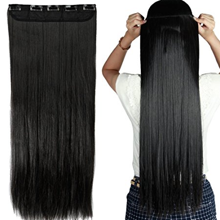 S-noilite Trendy 24"/26" Straight Curly 3/4 Full Head One Piece 5clips Clip in Hair Extensions Long Poplar Style for Xmas Gifts 22colors (26" - Straight, natural black)