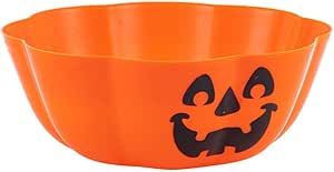 DOITOOL Halloween Trick Or Treat Candy Bowl Creative Pumpkin Salad Bowl Plastic Halloween Fruit Bowl Snack Dish for Halloween Party Decor Supplies, Orange