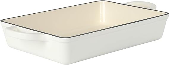 Crock-Pot Artisan 13" Enameled Cast Iron Lasagna Pan, Matte Linen White