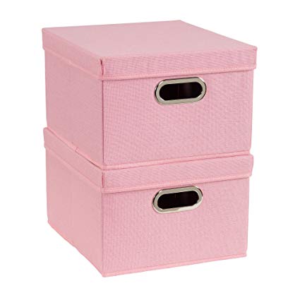 Household Essentials 712-1 Fabric Box Bin Set with Lids and Handles | 2 Pack | Pink, Lite Pink