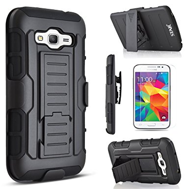 Galaxy Core Prime Case, Samsung Galaxy Core Prime Case, Starshop Full Protection Kickstand Case with Belt Clip And Premium Screen Protector Black