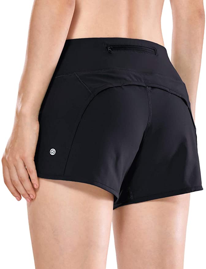 CRZ YOGA Women's Quick-Dry Athletic Sports Running Workout Shorts with Zip Pocket - 4 Inches