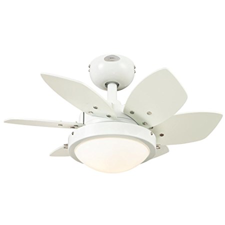 Westinghouse 7247100 Quince Two-Light Reversible Six-Blade Indoor Ceiling Fan, 24-Inch, White Finish with Opal Frosted Glass