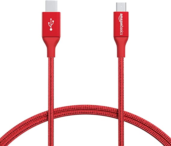 AmazonBasics Double Braided Nylon USB Type-C to Micro-B 2.0 Male Charging Cable | 3 feet, Red