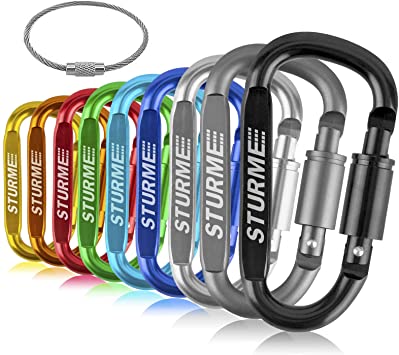STURME Locking Carabiner Aluminum D Ring Clip D Shape Super Durable Strong and Light Large Carabiner keyring Keychain Clip for Outdoor Camping Key Chain Heavy Duty Screw Gate Lock Hooks