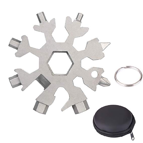 EKKONG 18-in-1 Stainless Steel Snowflake Multi-Tool, Snowboarding Multi-Tool as Keychain Screwdriver, Bottle Opener Tool, Outdoor Wrench, Outdoor EDC Tools, Men's Gift, Christmas Gift(Silver)