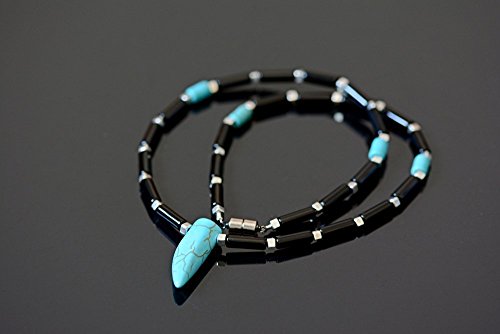 Howlite turquoise and onyx horn pendant short choker mens surfer tribal necklace