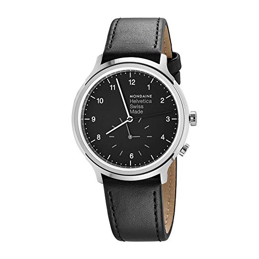 Mondaine Men's Helvetica Stainless Steel Swiss-Quartz Watch with Leather Strap, Black, 21 (Model: MH1.R2020.LB