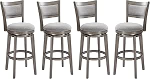 PrimeZone Swivel Bar Stools Set of 4, 30 Inch Bar Height Barstools, High Back Bar Stool with Solid Wood Legs & Wrap-Around Footrest, Counter Stools for Kitchen Island, Pub, Grey