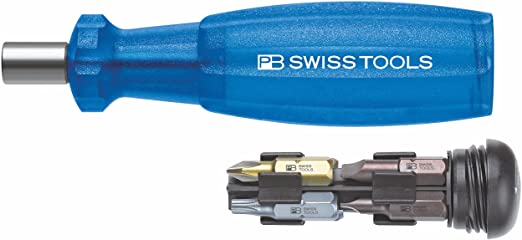 PB Swiss Tools Insider 1 - Universal 1/4" bit holder with 10 PrecisionBits in the handle - Blue