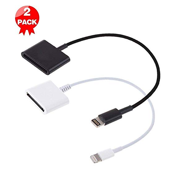Lighting to 30 Pin Adapter, 8 Pin to 30 Pin Charge & Sync Cable Adapter Converter for Phone 7/7 Plus/6/6 Plus/5s/5c/5/4s/4,Pad and Pod (White&Black)