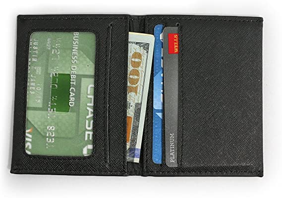 DASH Co. Slim Bifold Wallet • ID Window • Front Pocket • Compact Minimalist, Black, 3" x 4" x 1/4"