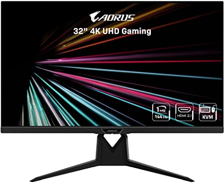 AORUS FI32U 32" 4K SS IPS Gaming Monitor, Exclusive Built-in ANC, 3840x2160 Display, 144 Hz Refresh Rate, 1ms Response Time (GTG), 1x Display Port 1.4, 2X HDMI 2.1, 2X USB 3.0, KVM with USB Type-C