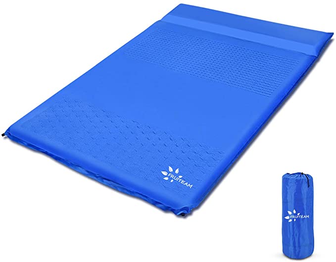FRUITEAM Sleeping Pad for Camping 2 Person Extra Thickness Self-Inflating Double Camping Pad with Pillow, Sleeping Mat for Backpacking, Hiking,Blue