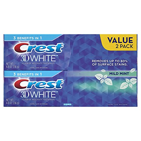 Crest 3D White Mild Mint Whitening Toothpaste Twin Pack, 4.8 Ounce