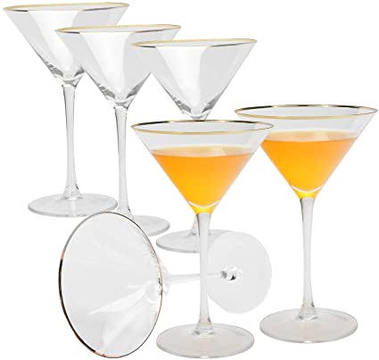 AILELAN Golden Edge Martini Glasses, Perfect Cocktail/Desserts Glasses with Stem, 8-Ounce, Set of 6