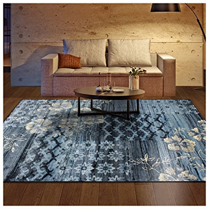 Superior Kennicot Collection Area Rug, 10mm Pile Height with Jute Backing, Fashionable and Affordable Rugs, Floral Geometric and Striped Design - 8' x 10' Rug, Blue and Beige