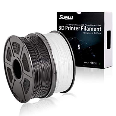 PLA  Filament 3D Printer Filament,2kg Spool (4.4 lbs) 1.75mm,Dimensional Accuracy  /- 0.02 mm, 2 Packs (Black   White) by SUNLU