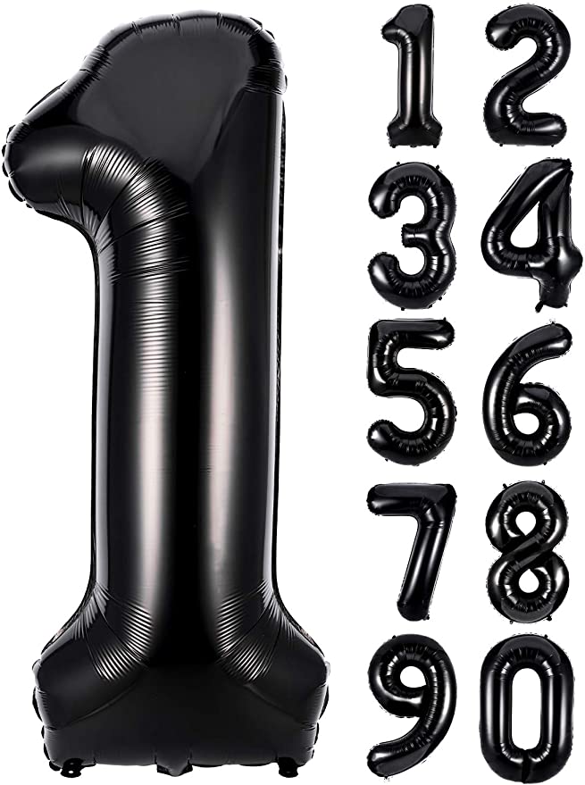 FFNIU 40 Inch Black Number Balloons, Digit Helium Foil Birthday Party Balloons Number 1