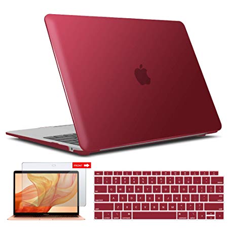 iBenzer MacBook Air 13 Inch Case 2018 Release New Version A1932, Soft Touch Hard Case Shell Cover for Apple MacBook Air 13 Retina with Touch ID with Keyboard&Screen Cover,Wine Red, MMA-T13WR 2