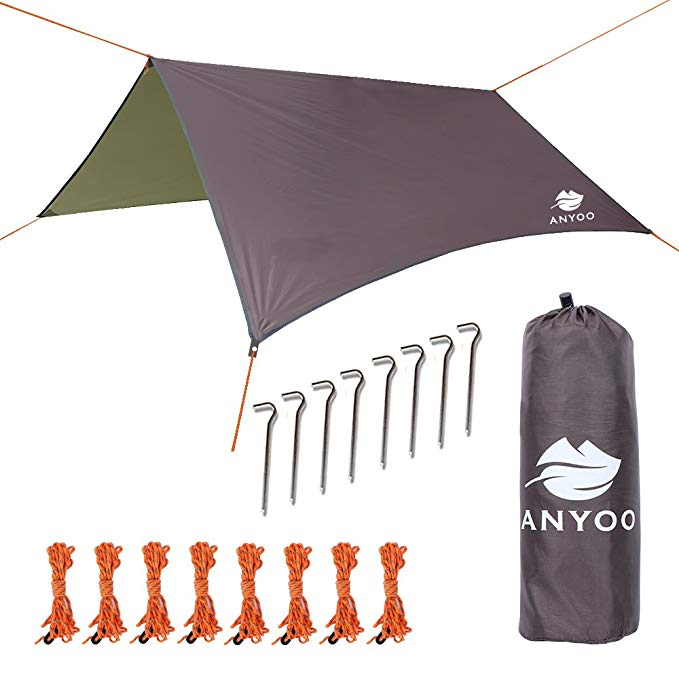 Anyoo Camping Tarp Shelter Lightweight Hammock Rain Fly Waterproof Durable Portable Compact for Fishing Beach Picnic